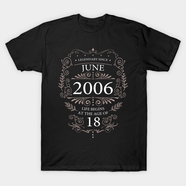 18th Birthday Legendary Since June 2006 T-Shirt by HBfunshirts